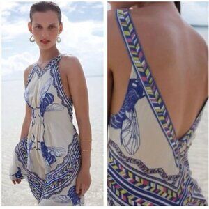 Anthropologie Leifnotes Blue/Cream Bombay Bumble Bee Dress Size 0